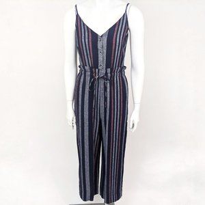 Splendid Linen Striped Jumpsuit NEW NWT S Navy